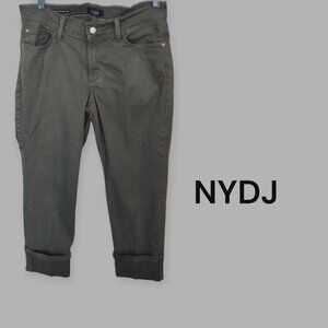 NYDJ  Dayla  Dark Green Wide Cuff Capri Pants Ankle  Womens 6P